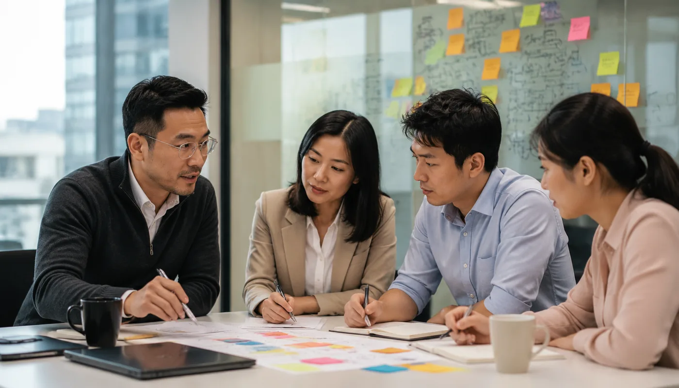 Consultant running a discovery workshop with a client team